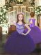 Purple Scoop Neckline Beading and Ruffles Kids Formal Wear Sleeveless Lace Up