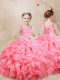 Custom Made Floor Length Ball Gowns Sleeveless Watermelon Red Little Girl Pageant Dress Lace Up