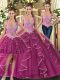 Sophisticated Fuchsia Sleeveless Beading and Ruffles Floor Length Ball Gown Prom Dress