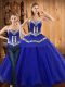 On Sale Sleeveless Floor Length Embroidery Lace Up Quinceanera Gowns with Blue