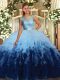 Multi-color Backless Quinceanera Gowns Lace and Ruffles Sleeveless Floor Length