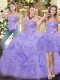 Sleeveless Floor Length Appliques and Ruffles Zipper Sweet 16 Dresses with Lavender