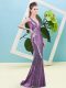 Lavender Sequined Zipper Homecoming Dress Sleeveless Floor Length Sequins