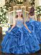 Floor Length Baby Blue Pageant Dress for Teens Organza Sleeveless Beading and Ruffles