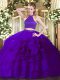 Purple Sleeveless Tulle Backless Quinceanera Dresses for Military Ball and Sweet 16 and Quinceanera