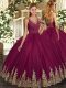Suitable Burgundy Sleeveless Beading and Appliques Floor Length Sweet 16 Quinceanera Dress