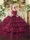 Fashionable Burgundy Zipper Quinceanera Dresses Ruffled Layers Sleeveless Floor Length