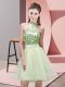 Yellow Green Backless Quinceanera Dama Dress Sequins Sleeveless Mini Length