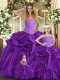 Clearance Purple Sweetheart Neckline Beading and Ruffles Quinceanera Gowns Sleeveless Lace Up