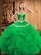 Top Selling Floor Length Lace Up Quinceanera Dresses Green for Military Ball and Sweet 16 and Quinceanera with Embroidery