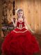Wine Red Straps Lace Up Embroidery and Ruffles Little Girl Pageant Dress Sleeveless