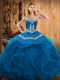 Graceful Blue Sweetheart Neckline Embroidery and Ruffles Sweet 16 Quinceanera Dress Sleeveless Lace Up