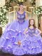 Tulle Sleeveless Floor Length Vestidos de Quinceanera and Beading and Ruffled Layers