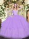 Colorful Lavender Sleeveless Organza Lace Up Quinceanera Dresses for Military Ball and Sweet 16 and Quinceanera