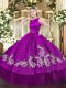 Sophisticated Fuchsia Ball Gowns Satin and Tulle Scoop Sleeveless Embroidery Floor Length Clasp Handle Quinceanera Dress
