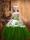 Fashionable Floor Length Green High School Pageant Dress Tulle Sleeveless Embroidery
