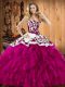 Embroidery and Ruffles Quinceanera Dresses Fuchsia Lace Up Sleeveless Floor Length