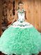 Apple Green Fabric With Rolling Flowers Lace Up Ball Gown Prom Dress Sleeveless Floor Length Embroidery