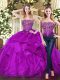 Colorful Purple Ball Gowns Sweetheart Sleeveless Organza Floor Length Lace Up Beading and Ruffles Sweet 16 Dress