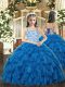 Most Popular Beading and Ruffles Pageant Dress Womens Blue Lace Up Sleeveless Floor Length
