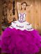 Strapless Sleeveless Satin and Organza Sweet 16 Dress Embroidery and Ruffles Lace Up