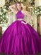 Beading Quinceanera Dresses Fuchsia Backless Sleeveless Floor Length