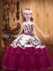 Gorgeous Fuchsia Straps Lace Up Embroidery Little Girls Pageant Gowns Sleeveless