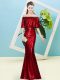 Half Sleeves Floor Length Sequins Zipper Prom Dress with Wine Red