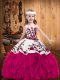 Excellent Floor Length Lace Up Little Girls Pageant Dress Fuchsia for Party and Sweet 16 and Quinceanera and Wedding Party with Embroidery