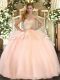 Eye-catching Organza Sweetheart Sleeveless Lace Up Beading and Ruffles Sweet 16 Dresses in Peach