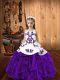 Eggplant Purple Lace Up Straps Embroidery and Ruffles Pageant Dress for Womens Organza Sleeveless