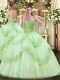 Fantastic Apple Green Sleeveless Tulle Lace Up 15th Birthday Dress for Military Ball and Sweet 16 and Quinceanera