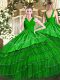 Top Selling Green V-neck Zipper Embroidery and Ruffled Layers Sweet 16 Quinceanera Dress Sleeveless