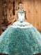 Custom Design Sleeveless Fabric With Rolling Flowers Sweep Train Lace Up Quinceanera Gown in Multi-color with Embroidery