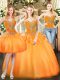 Sleeveless Floor Length Beading and Ruffles Lace Up Quinceanera Dress with Orange Red