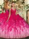Dramatic Sleeveless Tulle Floor Length Backless Quinceanera Gown in Multi-color with Ruffles