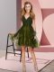 Fabulous Knee Length Backless Quinceanera Court Dresses Olive Green for Prom and Party and Wedding Party with Appliques and Ruffles
