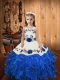 Custom Design Floor Length Lace Up Kids Pageant Dress Blue for Sweet 16 and Quinceanera with Embroidery and Ruffles