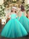 Attractive Floor Length Zipper Little Girls Pageant Gowns Turquoise for Party and Quinceanera with Beading and Lace