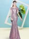 Sequins Prom Gown Pink Zipper Cap Sleeves Floor Length