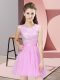 Rose Pink Scoop Neckline Lace Quinceanera Court of Honor Dress Sleeveless Side Zipper