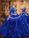 On Sale Royal Blue Ball Gowns Sweetheart Sleeveless Organza Floor Length Lace Up Embroidery and Ruffles 15th Birthday Dress
