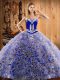 Cute Multi-color Lace Up Ball Gown Prom Dress Embroidery Sleeveless With Train Sweep Train