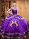 Gorgeous Floor Length Purple Quinceanera Dresses Satin and Organza Sleeveless Beading and Embroidery