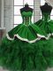 Classical Sleeveless Floor Length Beading and Ruffles Lace Up Quince Ball Gowns with Green