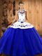Nice Blue And White Sleeveless Embroidery Floor Length Vestidos de Quinceanera