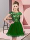 Beautiful Green Zipper Damas Dress Sequins Cap Sleeves Mini Length