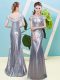 Pretty Silver Cap Sleeves Sequins Floor Length Homecoming Dress