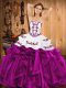 Fuchsia Vestidos de Quinceanera Military Ball and Sweet 16 and Quinceanera with Embroidery and Ruffles Strapless Sleeveless Lace Up