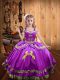 Gorgeous Lilac Satin Lace Up Kids Pageant Dress Sleeveless Floor Length Beading and Embroidery